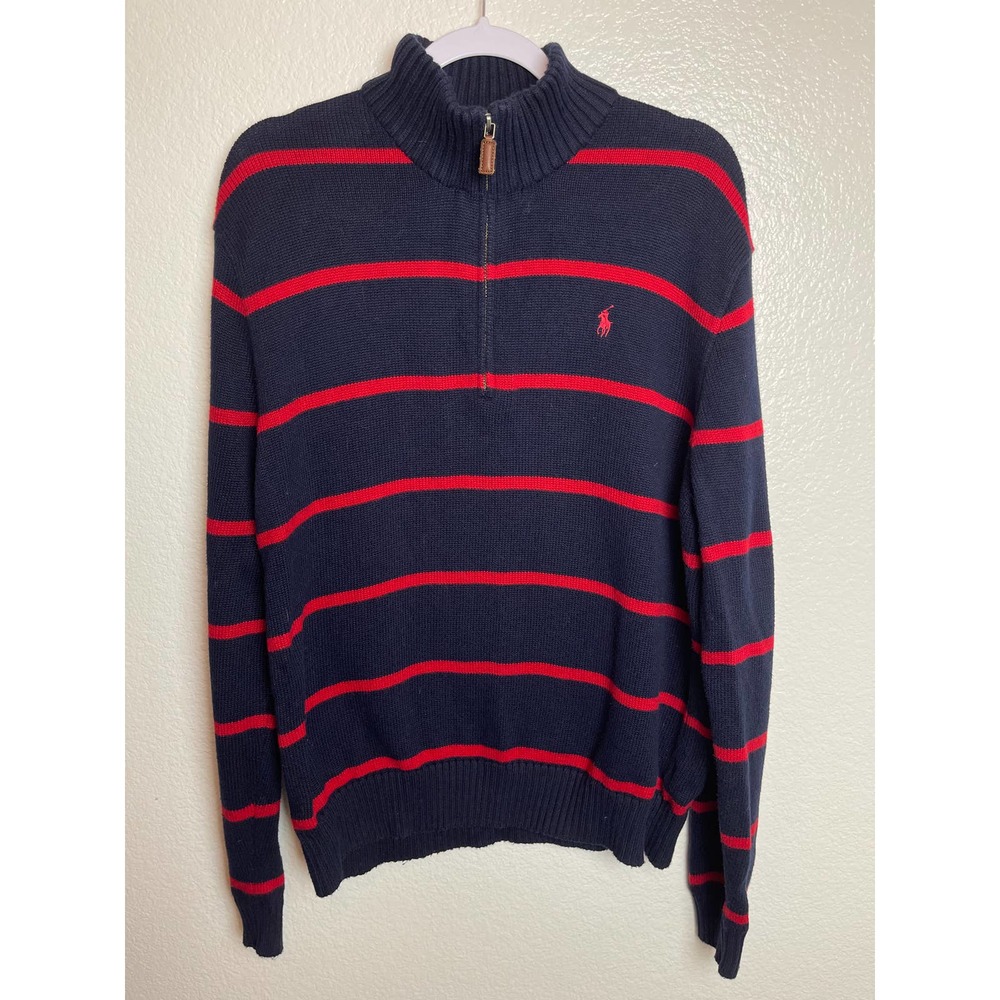 Polo Ralph Lauren 1/4 zip sweater navy with red stripes Large